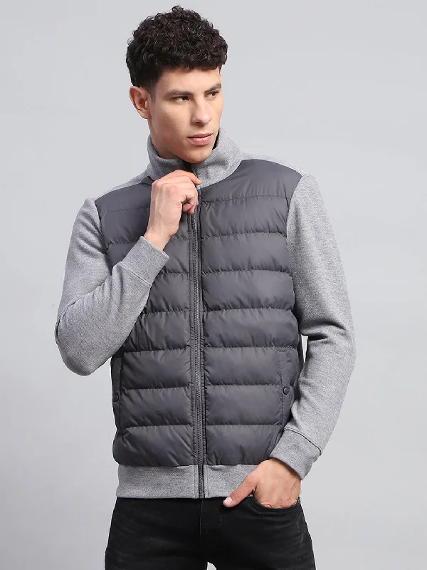Extra Discounts Men Grey Solid Collar Full Sleeve Jacket