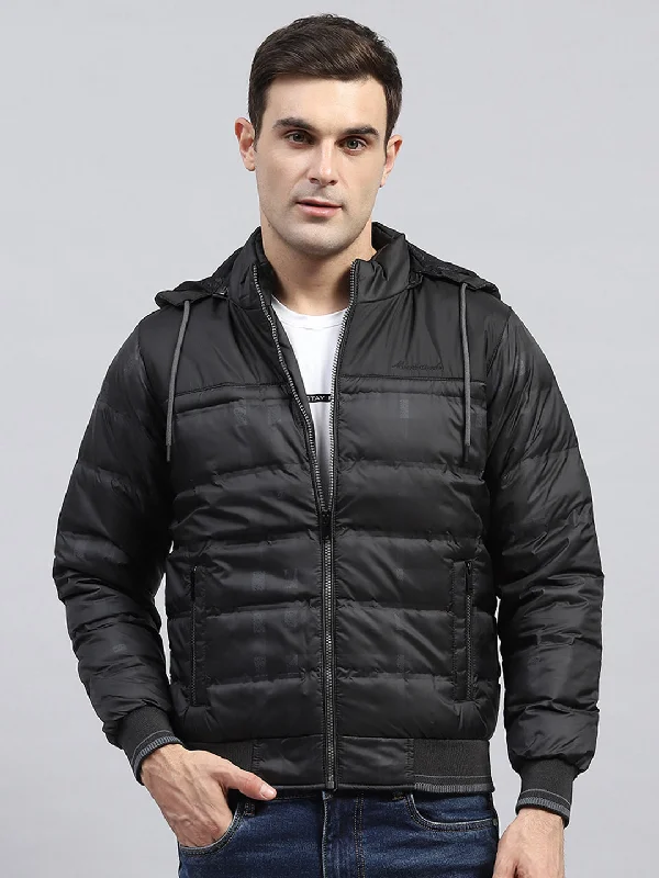 Price Buster Men Black Self Design Detachable Hood Full Sleeve Jacket