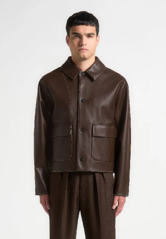 Weekend Specials Just for You Leather Contrast Stitch Jacket - Brown