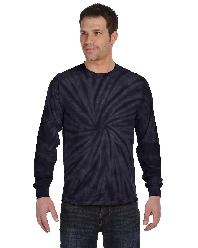 Steals and Deals Tie-Dye 100% Cotton Long Sleeve Tie-Dyed T-Shirt | Spider Navy