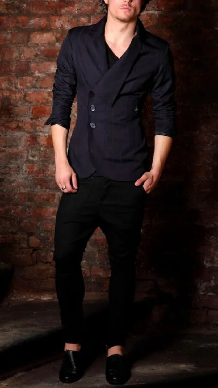Weekend Special Suit Blazer - Navy Blue/ Red Pinstripe
