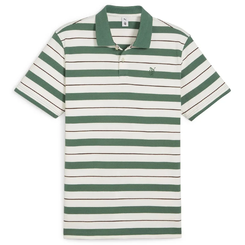 Shop the Weekend Away X QGC Sunday Stripe Polo Warm White/Deep Forest - SS24