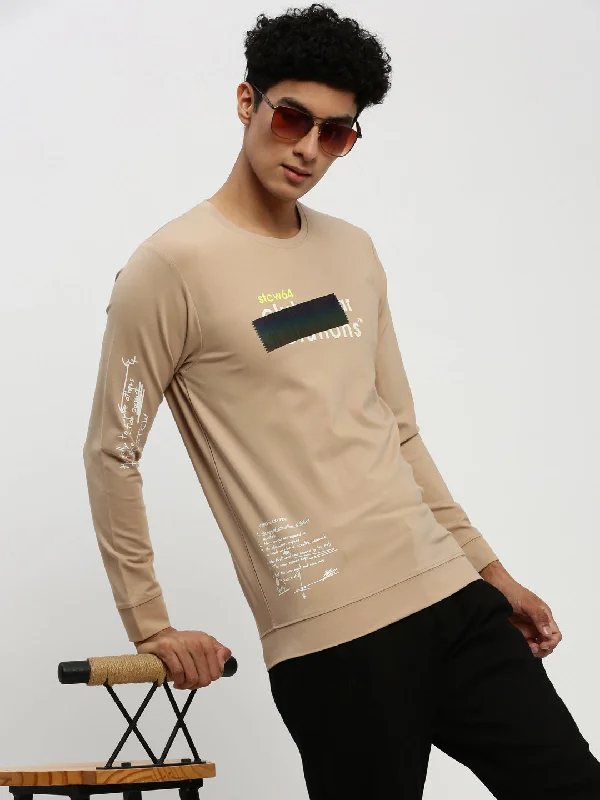 Bonus Offer Men Beige Typographic Sweatshirt