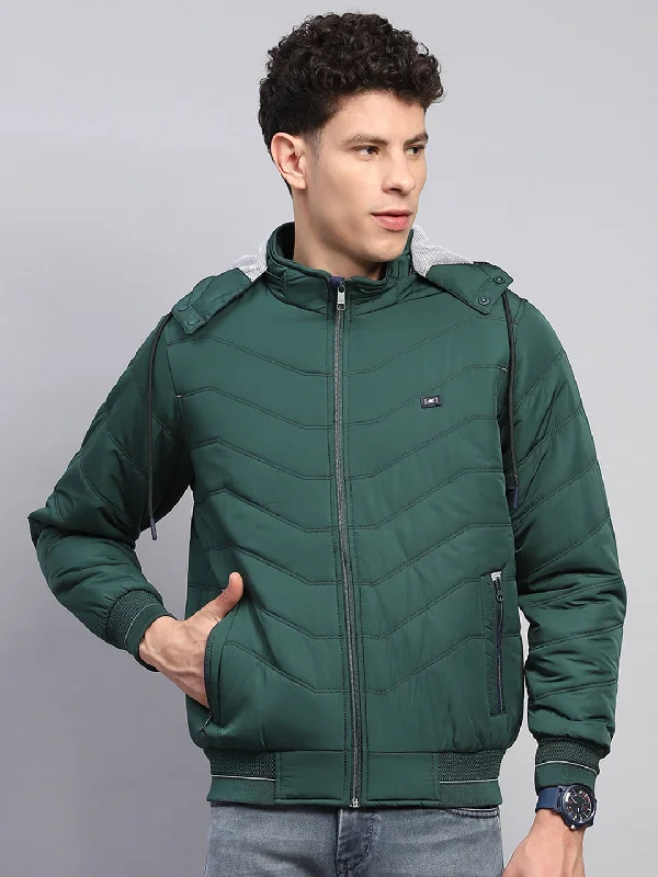 Buy More, Save More Men Green Solid Detachable Hood Full Sleeve Jacket