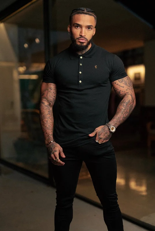 Super Bargain Father Sons Classic Black Polo Shirt with Gold Metal Emblem Decal & Buttons - FSH458 Super Bargain Father Sons Classic Black Polo Shirt with Gold Metal Emblem Decal & Buttons - FSH458