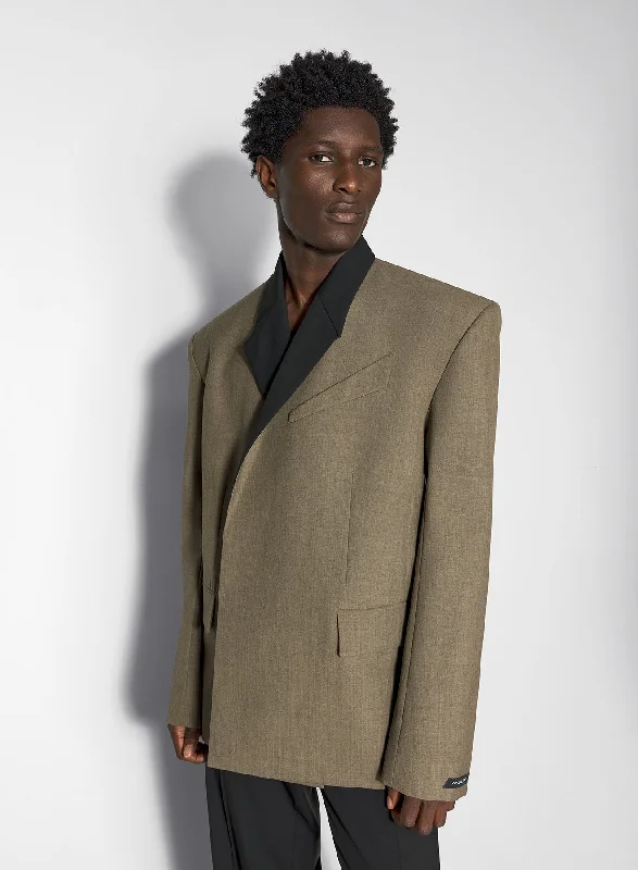 One-DAY Sale black contrasted collar khaki tailored jacket