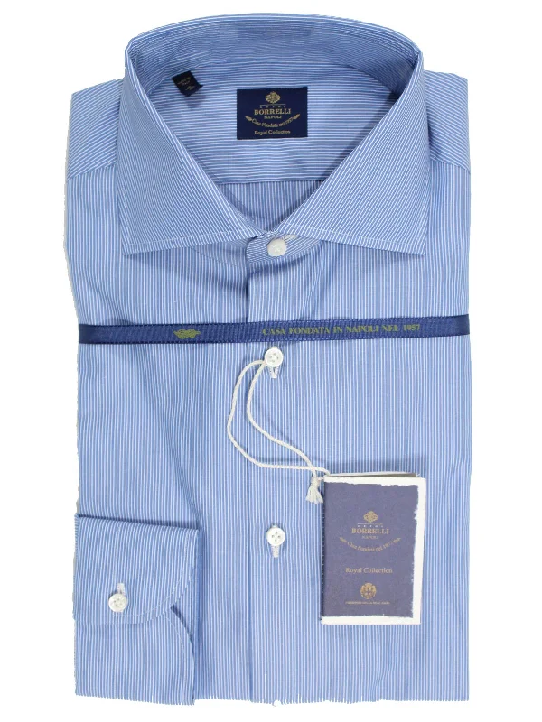 Discount Deals Luigi Borrelli Dress Shirt ROYAL COLLECTION - Blue White Stripes 38 - 15 1/2 SALE