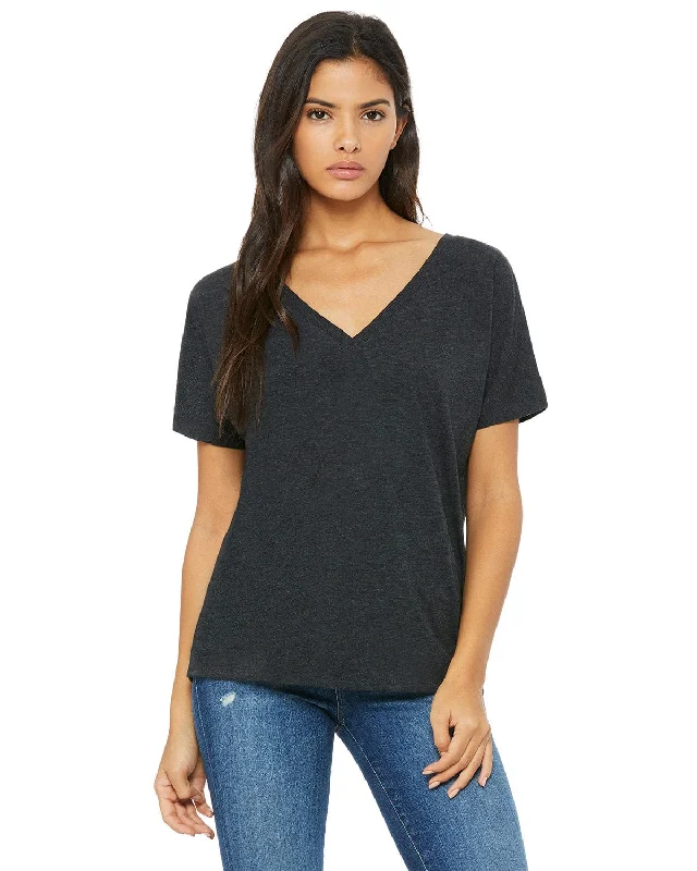 Big Savings Bella+Canvas Ladies Flowy Simple V-Neck T-Shirt | Char Blk Triblnd