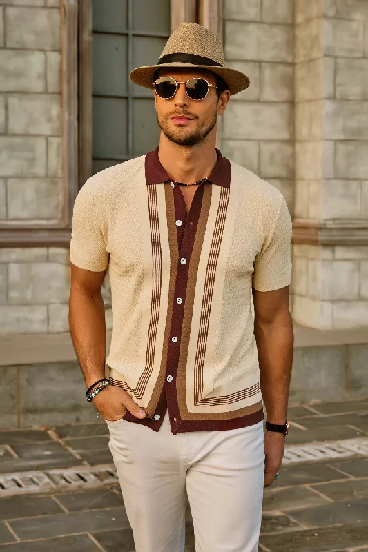 Reduced Rates Men's Vintage Stripe Knit Polo Shirts Short Sleeve Stylish Button Down Cardigan Sweater Reduced Rates Men's Vintage Stripe Knit Polo Shirts Short Sleeve Stylish Button Down Cardigan Sweater