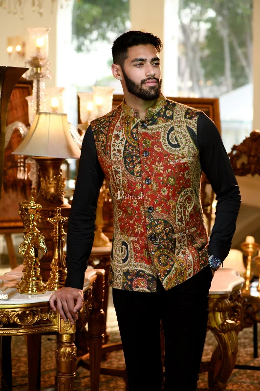 Instant Savings Pashtush Mens Faux Pashmina Jacket, Antique Design, Multicolour