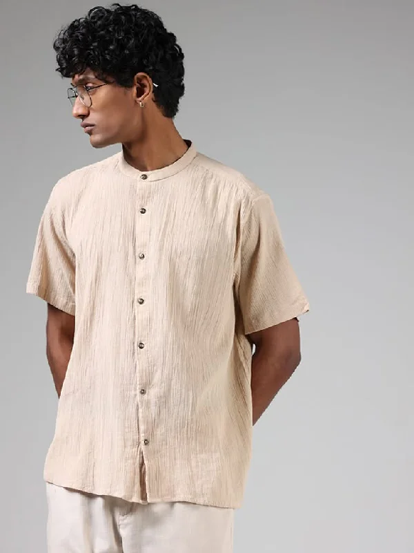 Weekend Savings Fiesta ETA Beige Crinkled Cotton Resort-Fit Shirt