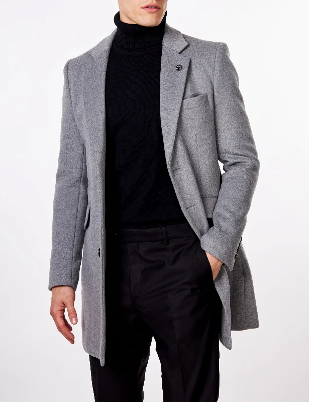 Bargain Bin NATE - GREY LONG WOOL BLEND OVERCOAT