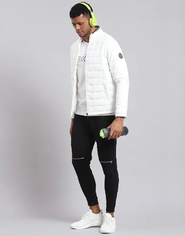 Massive Savings Men White Solid Stand Collar Full Sleeve Jacket