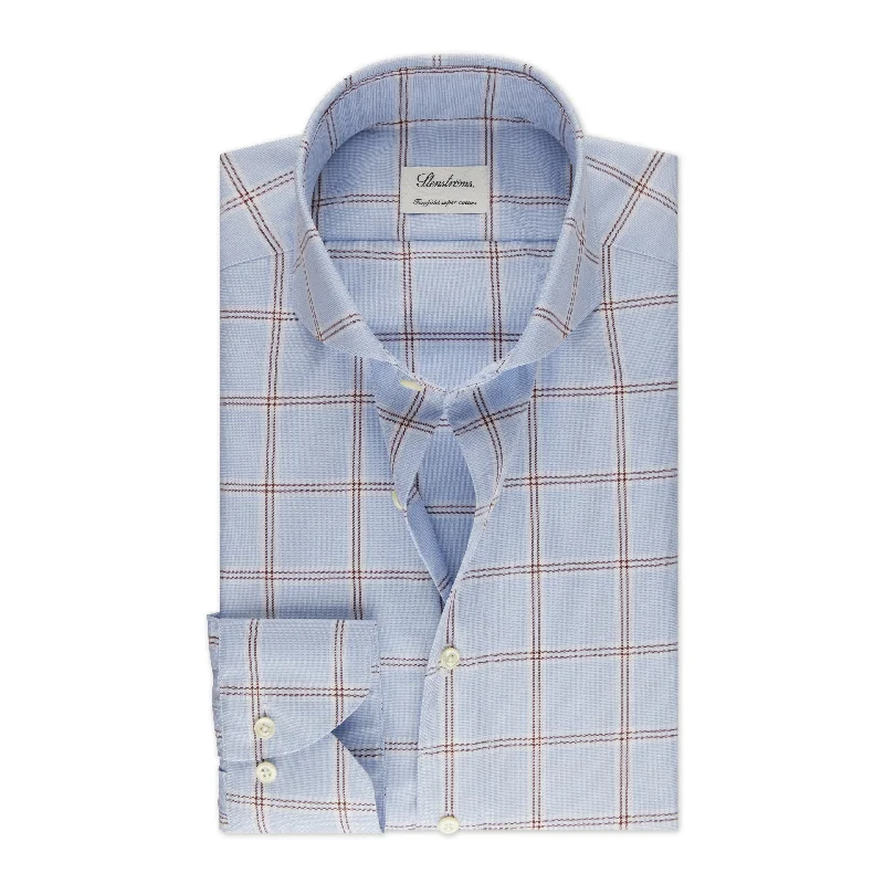 Savings Event Light Blue Slimline Shirt Burgundy Window Pane Pattern - Stenströms