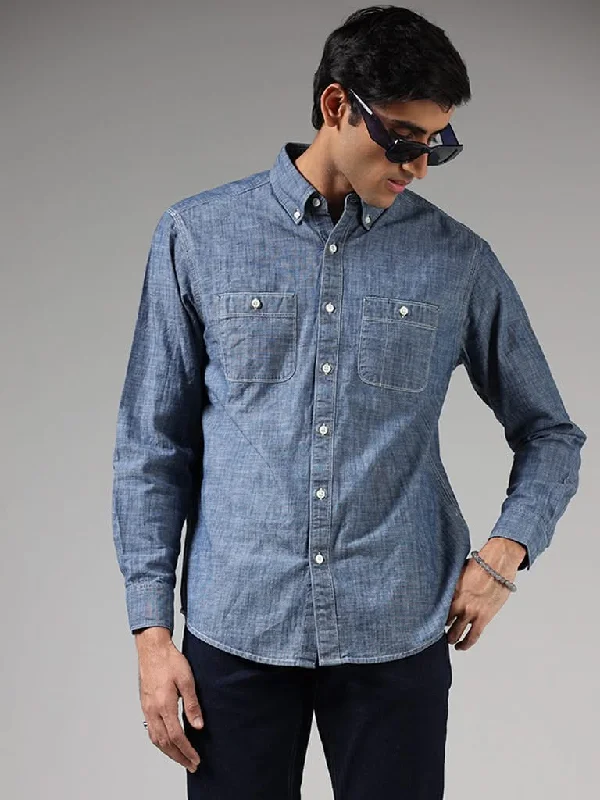 Unbeatable Deal WES Casuals Blue Cotton Relaxed-Fit Shirt
