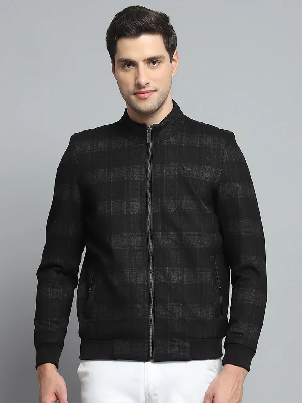 Super Savings Men Black Solid Band Collar Full Sleeve Jacket
