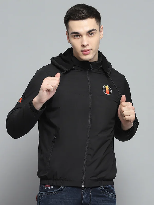 Weekend Offers That Shine Men Black Solid Detachable Hood Full Sleeve Jacket