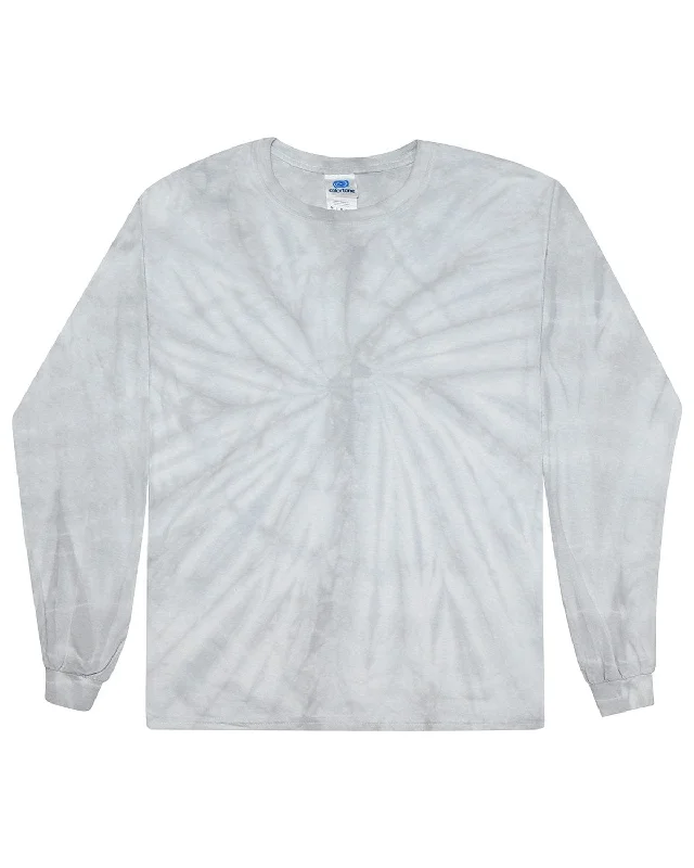 Massive Savings Tie-Dye 100% Cotton Long Sleeve Tie-Dyed T-Shirt | Spider Silver