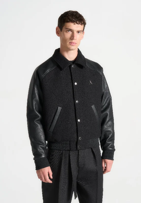 Weekend Savings Fiesta Leather Raglan Varsity Jacket - Black