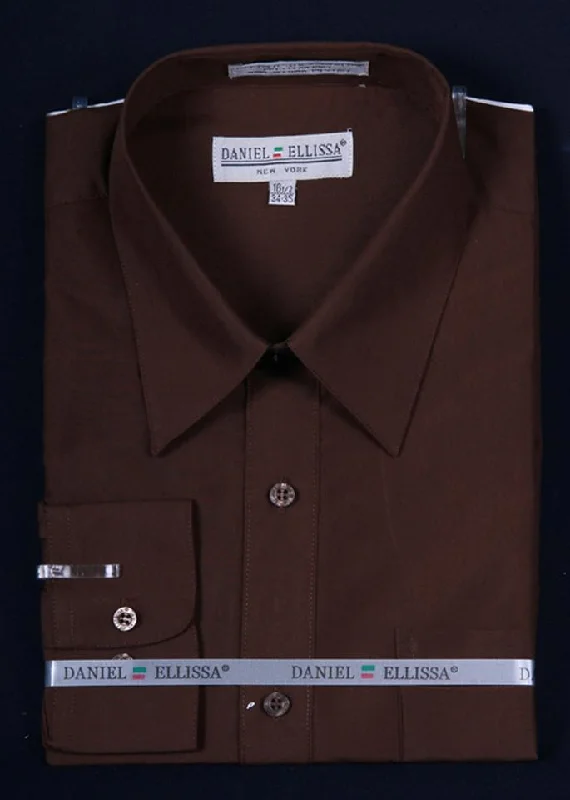 New Markdowns Men's Dark Brown Long Sleeve Dress Shirt