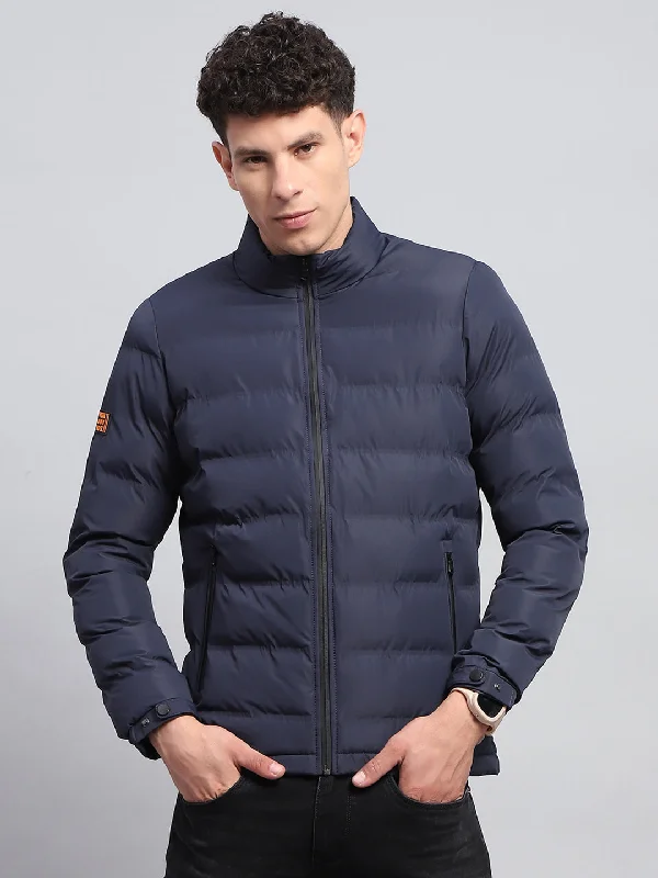 Great Bargains Men Navy Blue Solid Mock Neck Full Sleeve Jacket