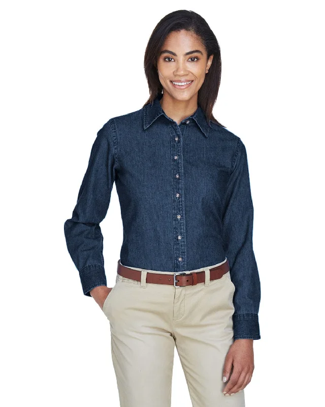 Price Reduction Harriton Ladies Long Sleeve Denim Shirt | Dark Denim