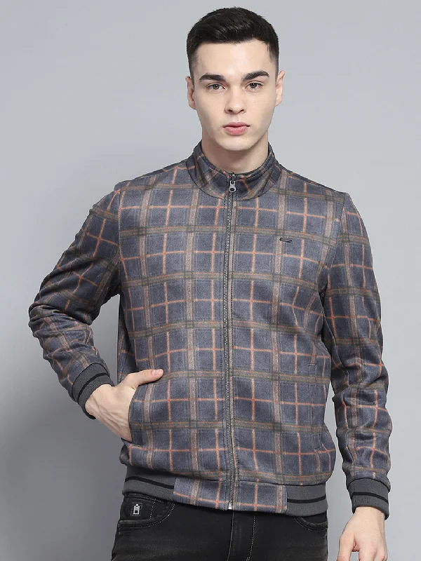 Unmissable Offer Men Grey Solid Mock Neck Full Sleeve Reversible Jacket
