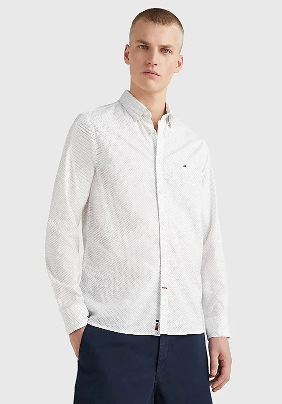Stock Up and Save Tommy Hilfiger Micro Print Shirt, Optic White & Carbon Navy