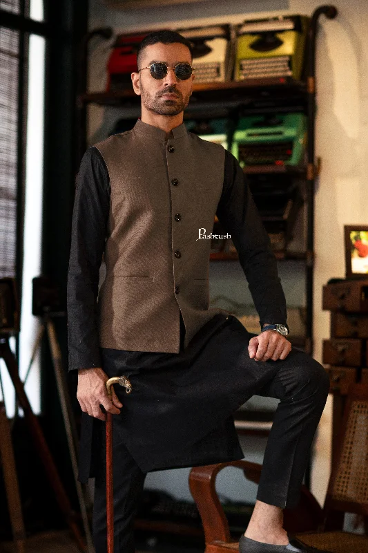 Great Bargain Pashtush Mens Waistcoat, Fine Wool, Taupe