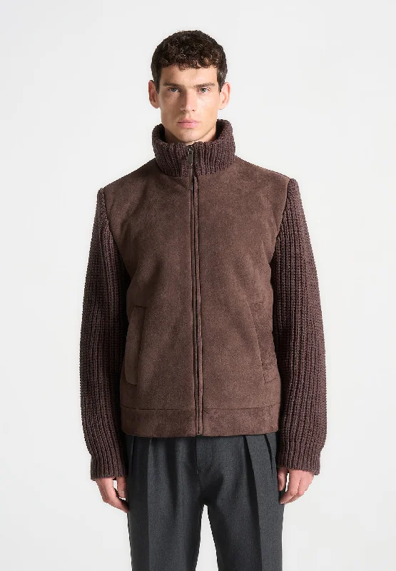 Weekend Deals That Thrill Suede & Knit Jacket - Brown