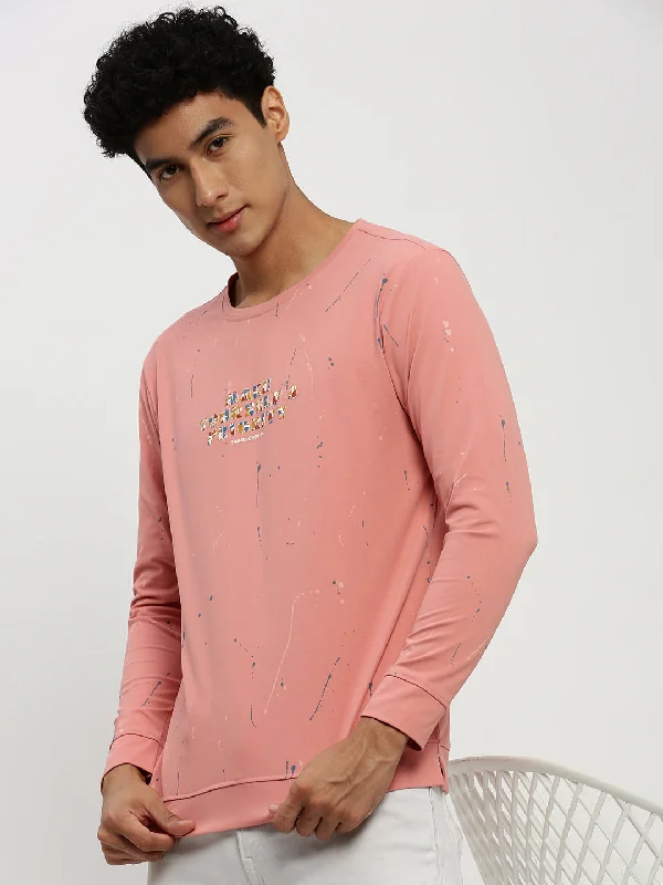 Today's Special Men Peach Typographic Sweatshirt