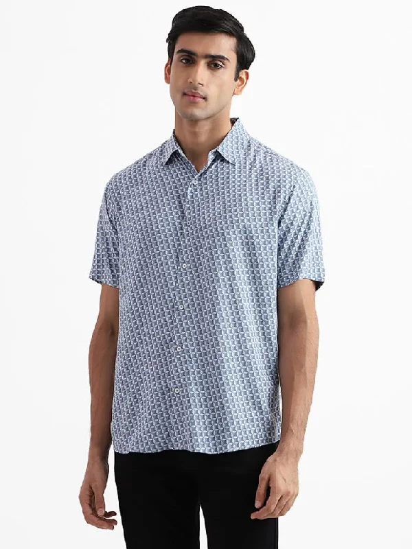 Hot Deal Ascot Printed Blue Relaxed-Fit Shirt