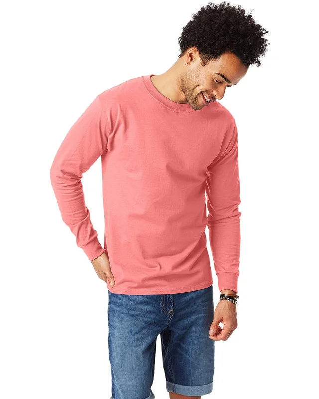Closeout Deal Hanes Long Sleeve Beefy-T T-Shirt | Charisma Coral