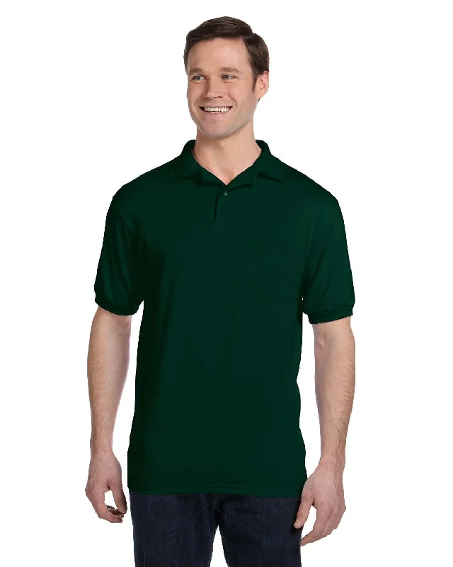 Take Advantage Hanes 50/50 Jersey Knit Pocket Polo Shirt | Deep Forest