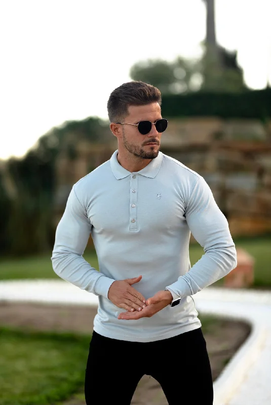 Weekend Deals to Make You Smile Father Sons Classic Light Grey Pima Polo Shirt with Metal Buttons and Emblem Long Sleeve - FSH528 Weekend Deals to Make You Smile Father Sons Classic Light Grey Pima Polo Shirt with Metal Buttons and Emblem Long Sleeve - FSH528