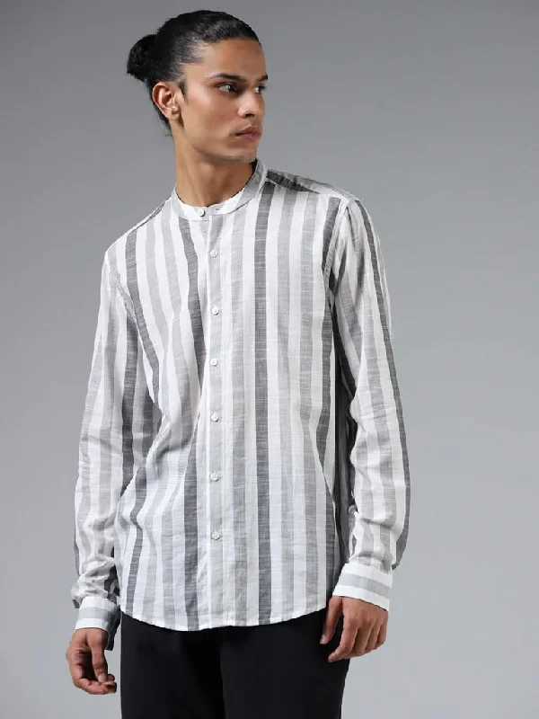 Hurry Up ETA Black & White Striped Cotton Resort-Fit Shirt