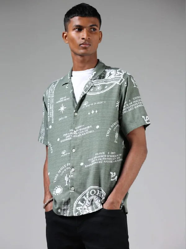 Big Deal Nuon Sage Printed Relaxed-Fit Shirt