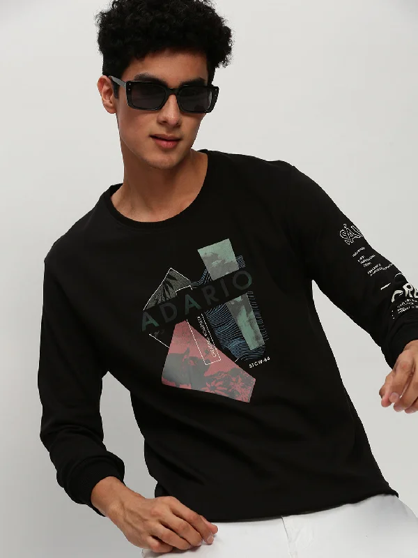 Price Drop Men Black Graphics Casual Sweatshirts