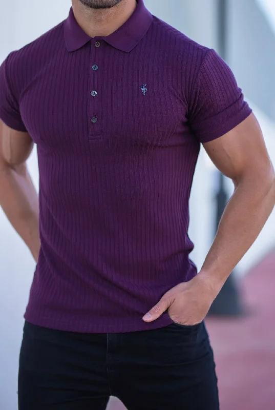 Quick Deals Father Sons Classic Plum Ribbed Polo Shirt Short Sleeve with Black Metal Emblem Decal & Buttons- FSH585 Quick Deals Father Sons Classic Plum Ribbed Polo Shirt Short Sleeve with Black Metal Emblem Decal & Buttons- FSH585