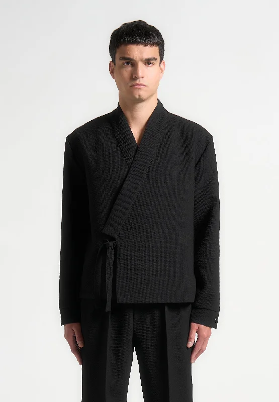Exclusive Savings Textured Kimono Wrap Jacket - Black