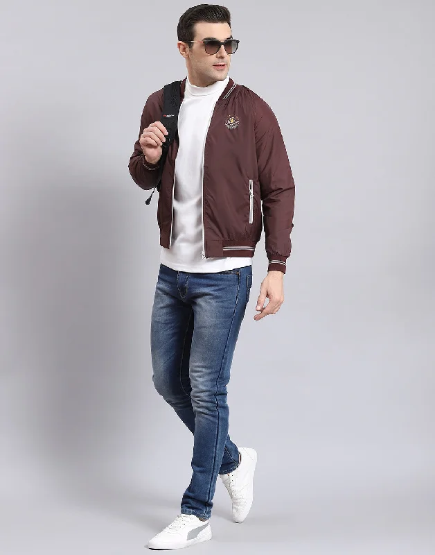 Weekend Savings Delight Men Maroon Solid Mandarin Collar Full Sleeve Jacket