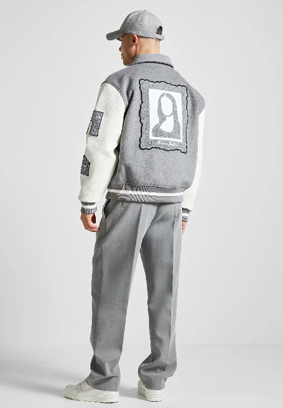 Flash Deal Mona Lisa Wool Blend Varsity Jacket - Grey