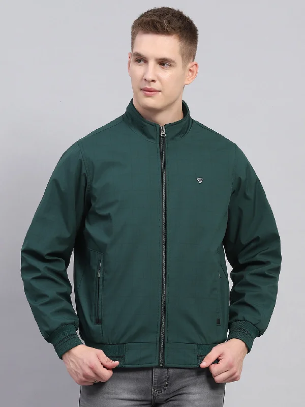 Super Savings Men Green Solid Mock Neck Full Sleeve Jacket