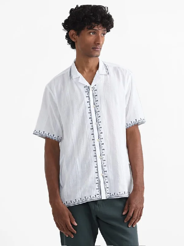 Super Deal ETA White Embroidered Cotton Relaxed-Fit Shirt