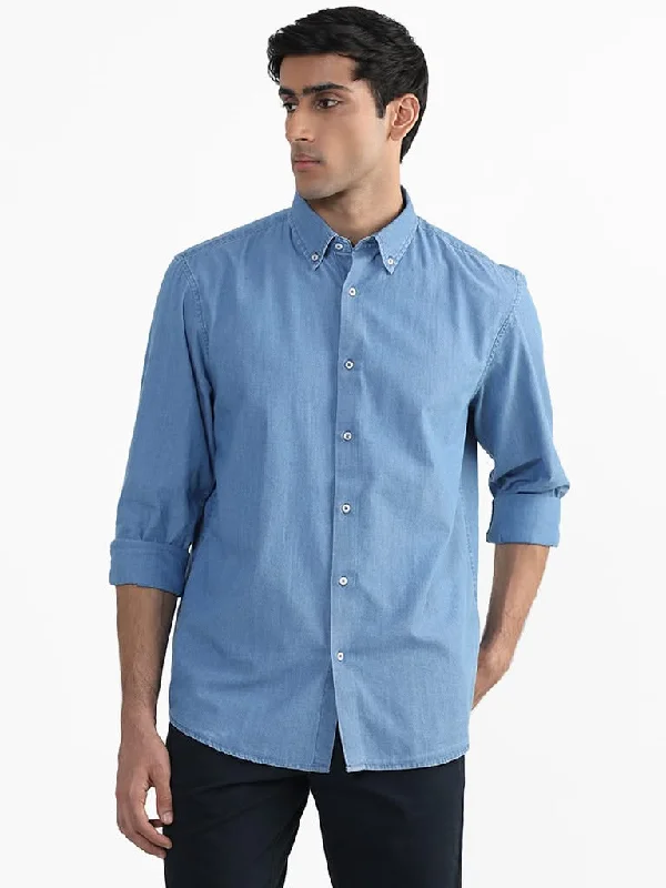 Mega Sale Ascot Plain Denim Blue Relaxed-Fit Shirt