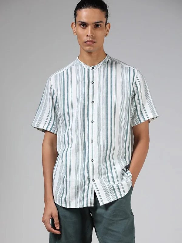 Take Advantage ETA Teal & White Striped Cotton Resort-Fit Shirt