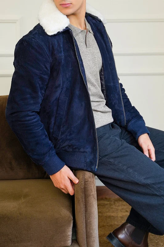 Don't Delay SUEDE JACKET WITH LAMB WOOL COLLAR
