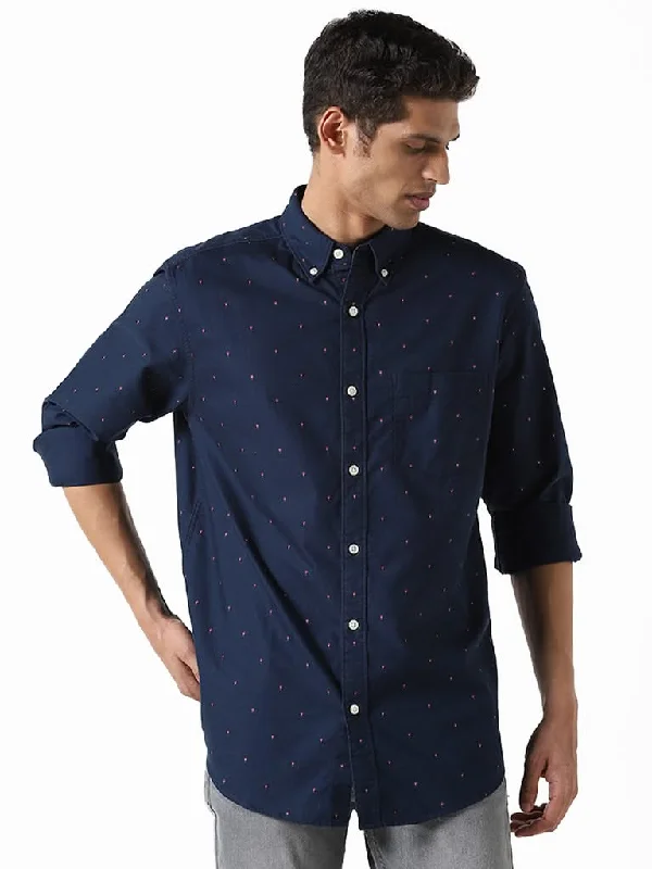 Year-End Sale WES Casuals Printed Navy Blue Relaxed-Fit Shirt
