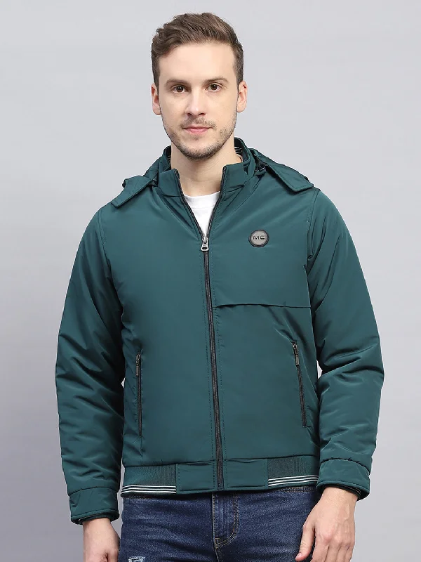 Blowout Sale Men Green Solid Detachable Hood Full Sleeve Jacket