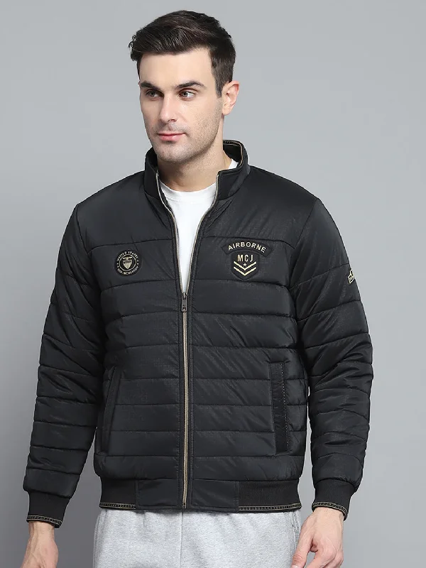Shop Now Men Black Solid Mock Neck Full Sleeve Jacket